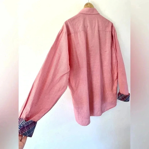 Jared Lang Red & White Small Gingham Print Button Down Flip Cuff Dress Shirt 2XL - Picture 7 of 10